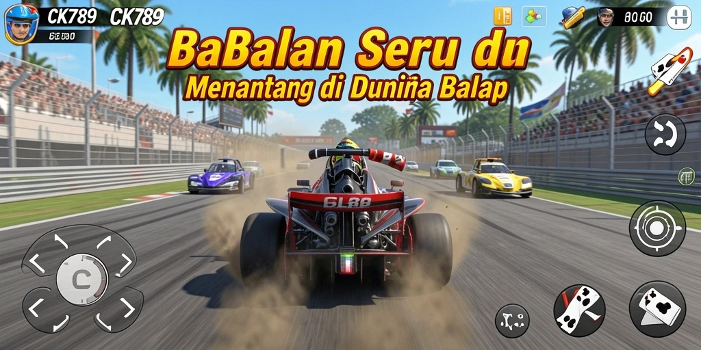 Tampilan gameplay CK789 yang seru dengan kendaraan dan lintasan menarik.